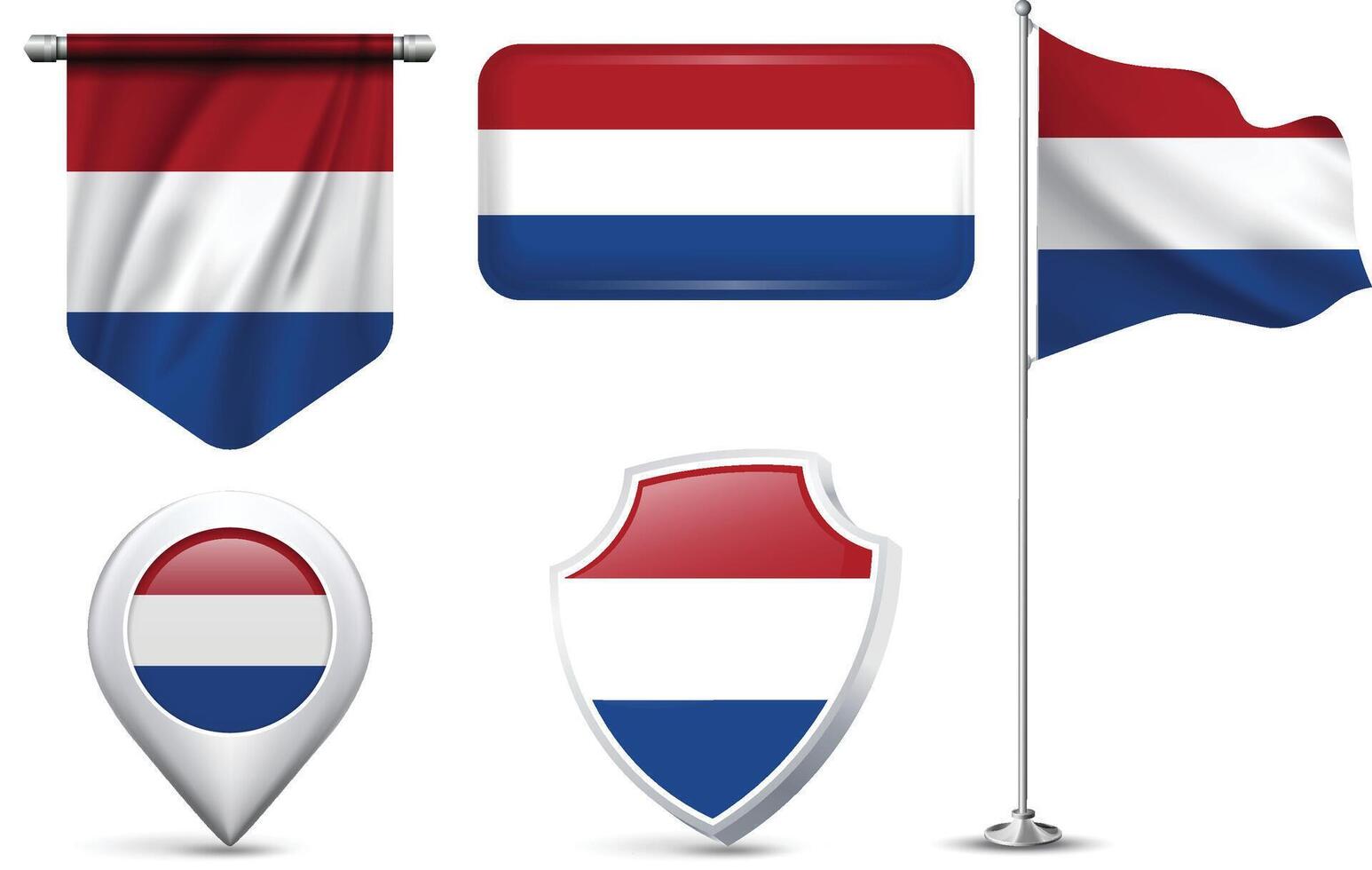 Set of Netherlands Flags in Different Shapes and Styles vector