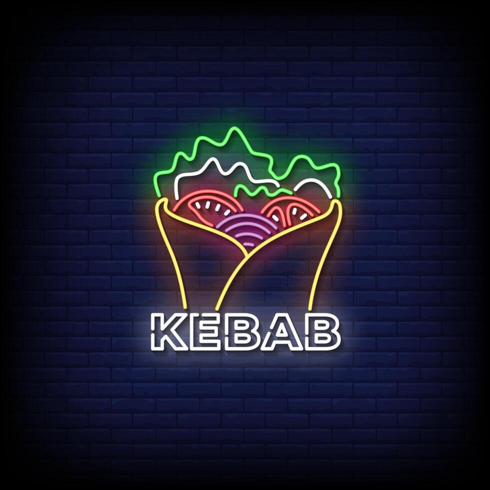 kebab neon sign with brick wall background vector