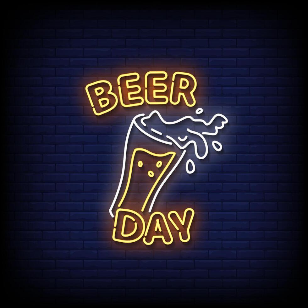 beer day neon sign with brick wall background vector