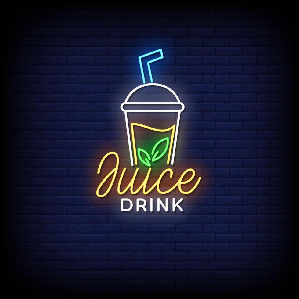 juice drink neon sign with brick wall background vector