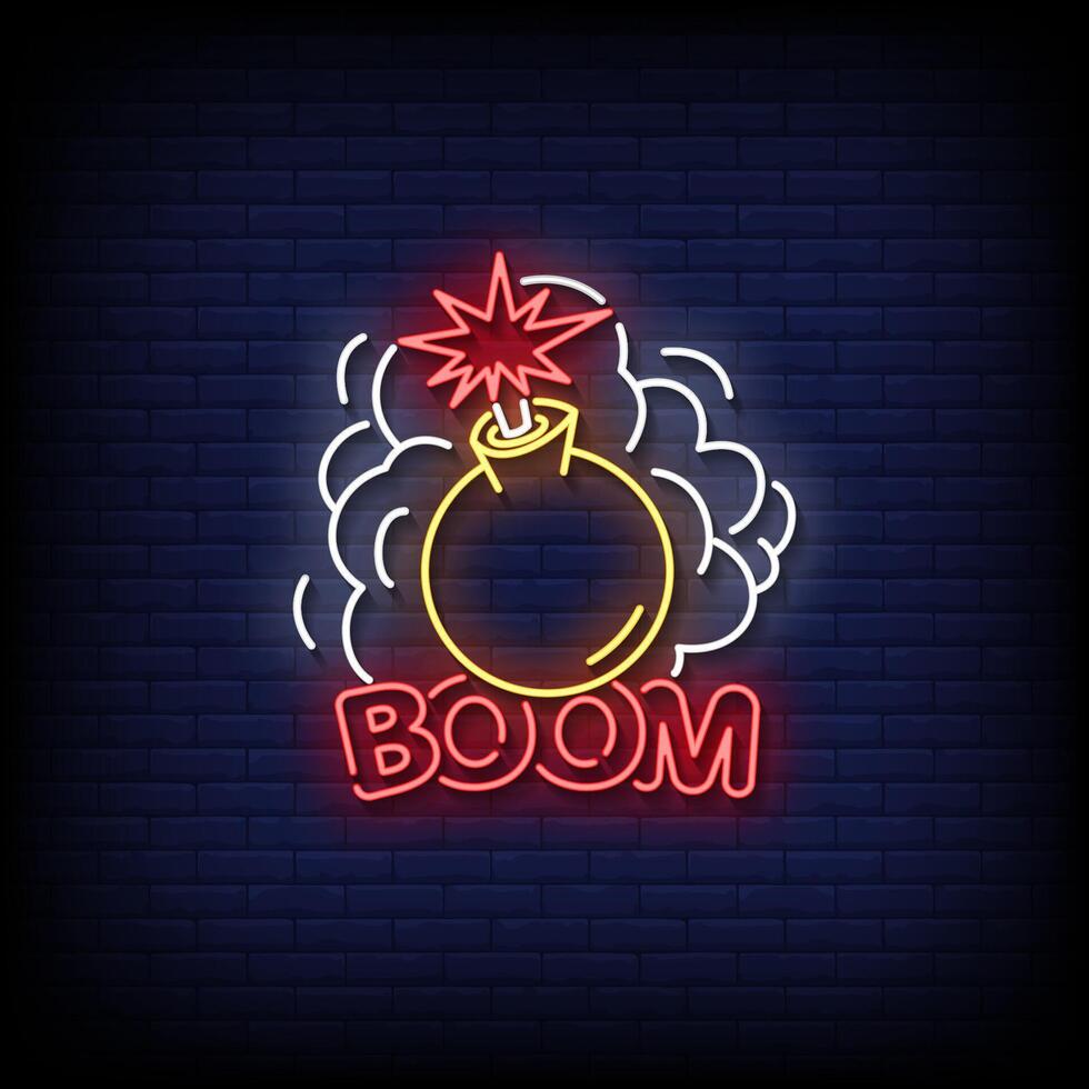 boom neon sign with brick wall background vector