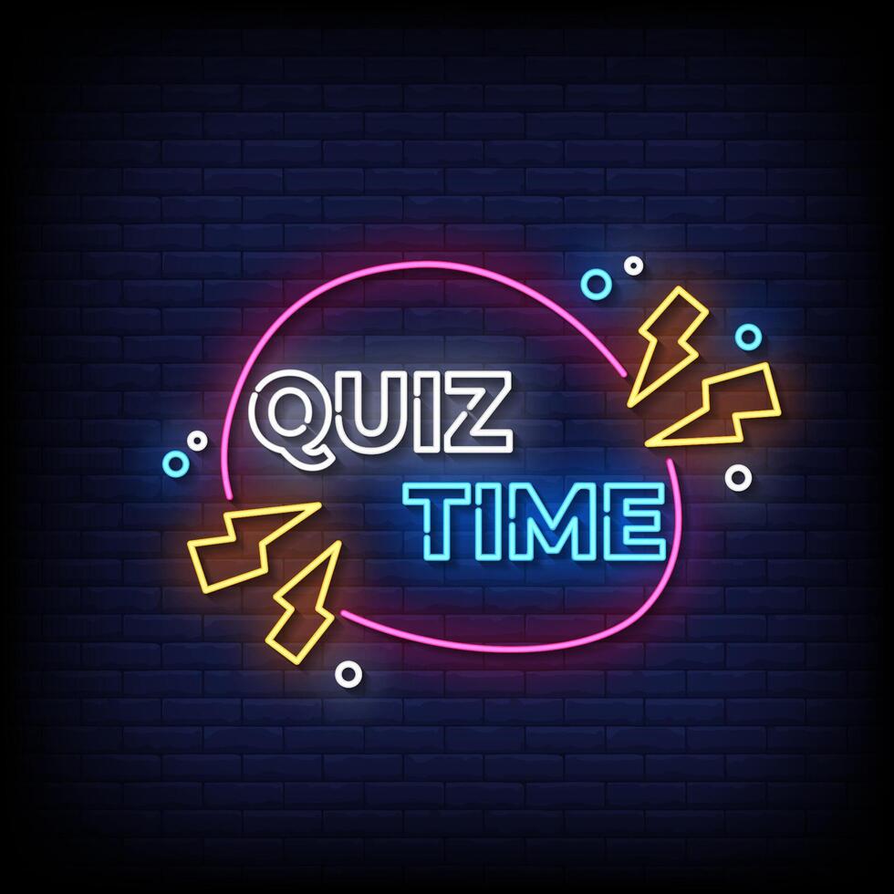 quiz time neon sign with brick wall background vector