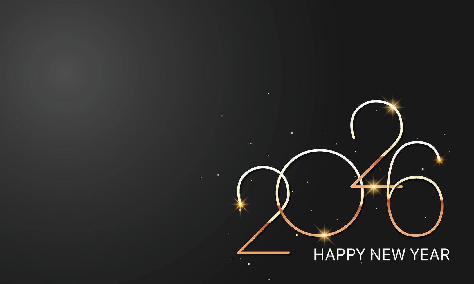 Happy New Year 2026 gold text on black background. illustration. vector