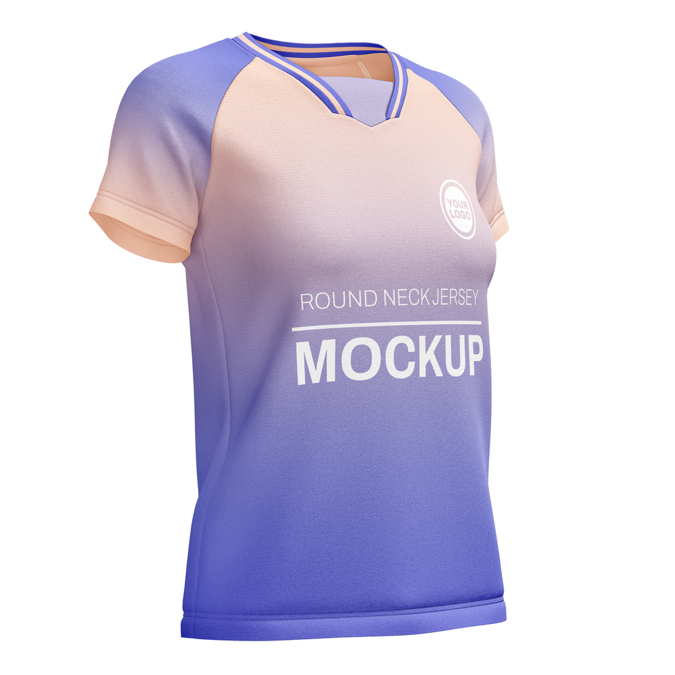 Womens v neck with collar layer raglan short sleeve tshirt jersey mockup front halfside view psd