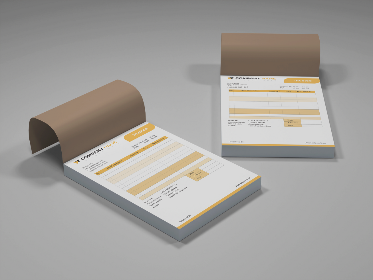 Realistic Invoice Pad Design Mockup. psd