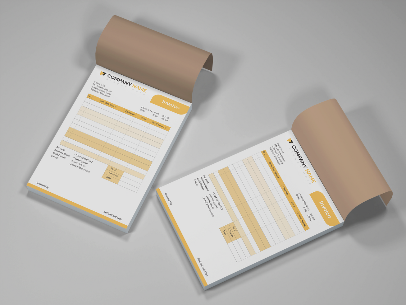 Top View Dual Modern Billing Book Mockup Template psd