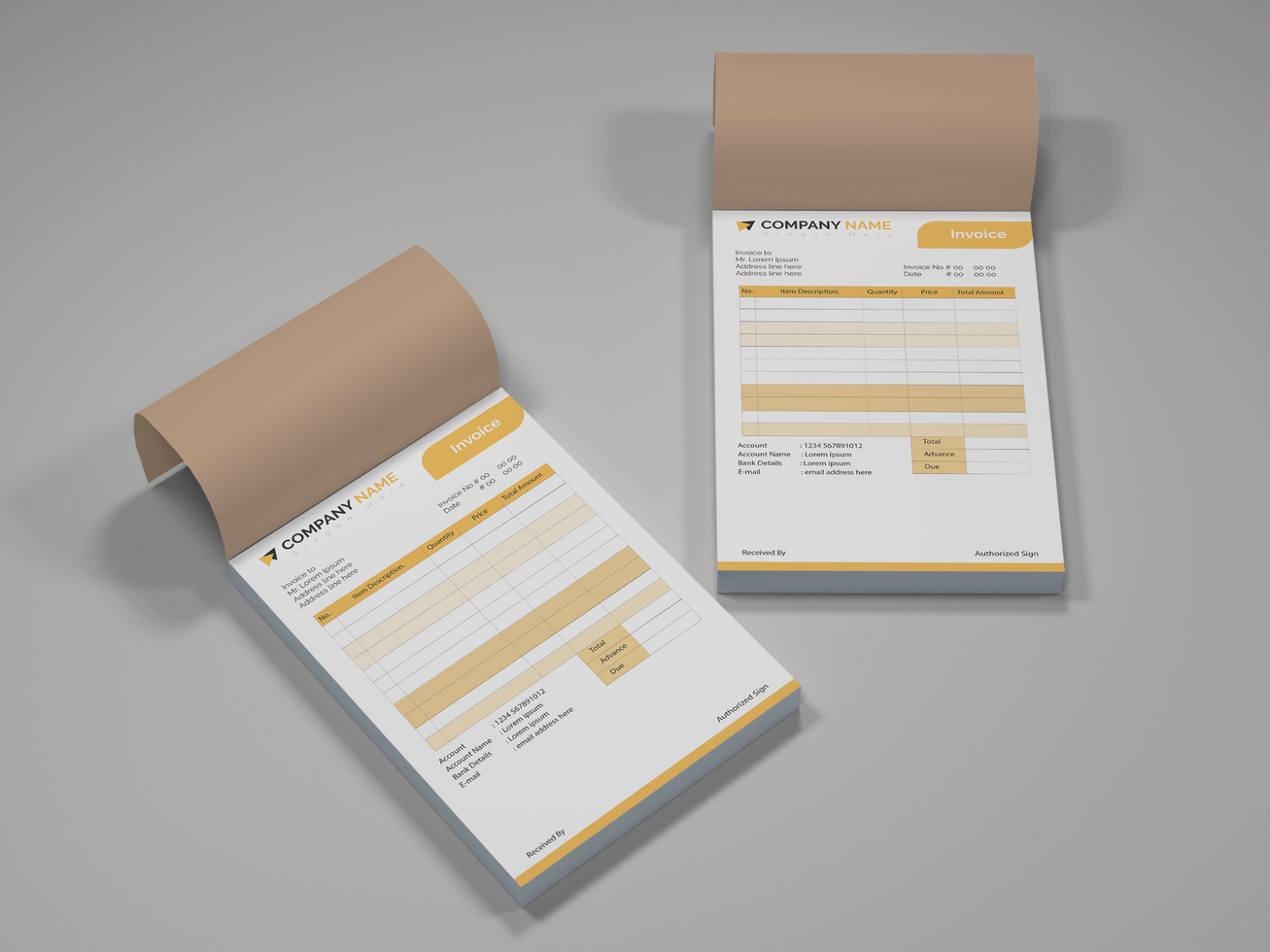 Top View Open Invoice Book Mockup psd