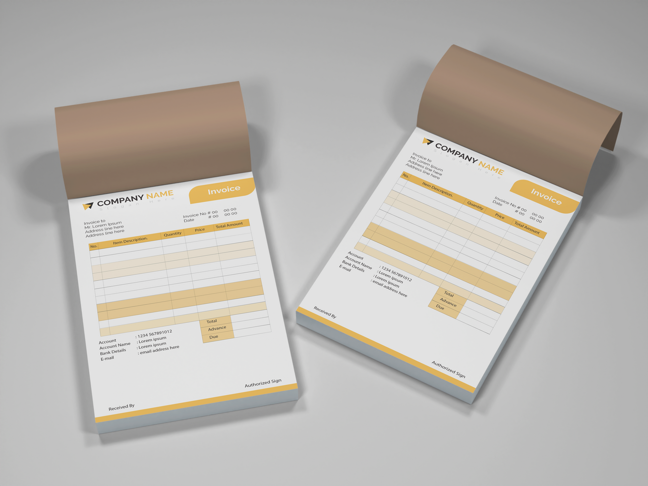 Editable Dual Invoice Pad Mockup. psd