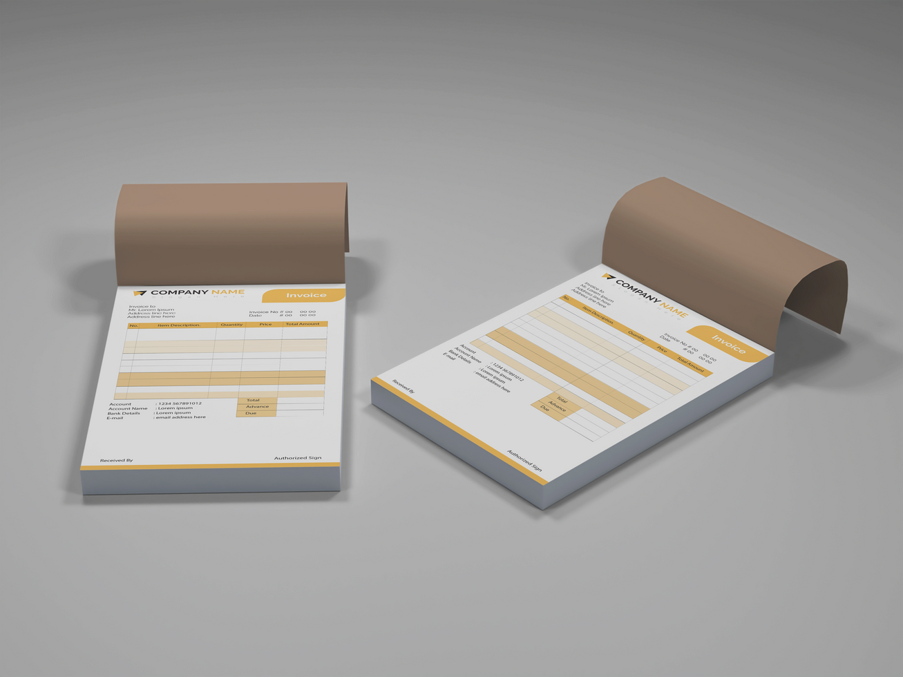 Dual Invoice Book Mockup Front and Angle View psd