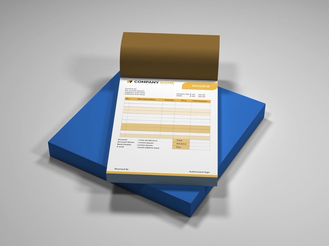 Clean Office Invoice Pad Mockup. psd