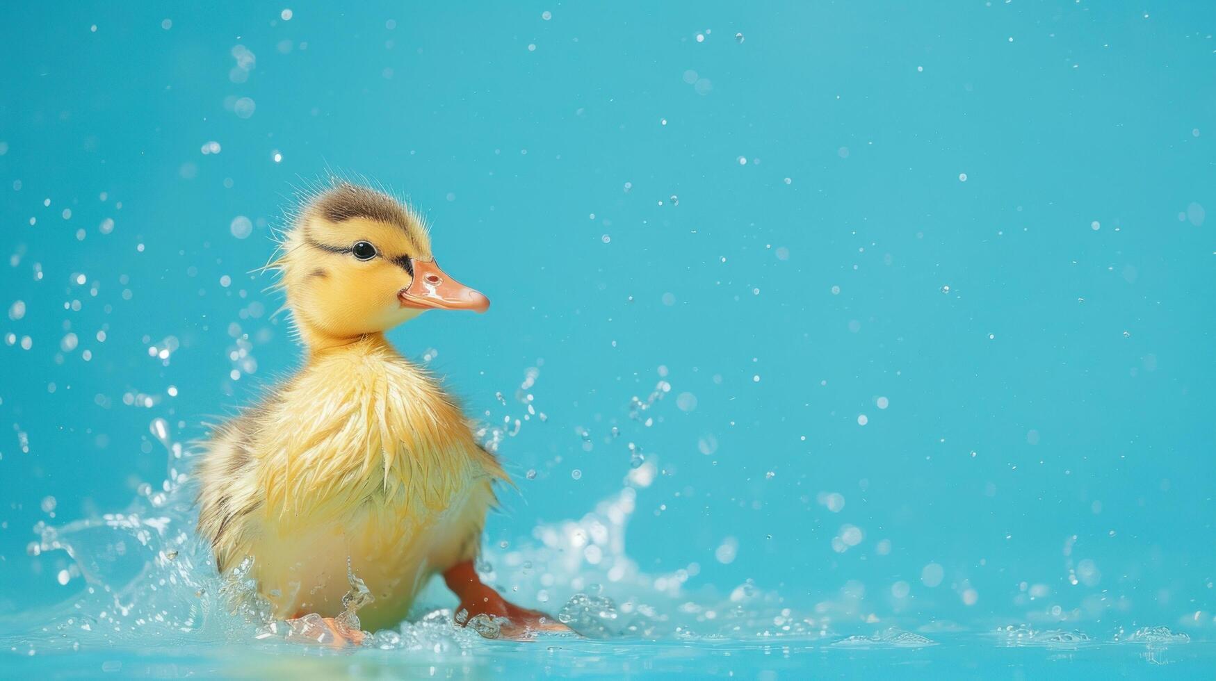 Baby duckling playing in water photo