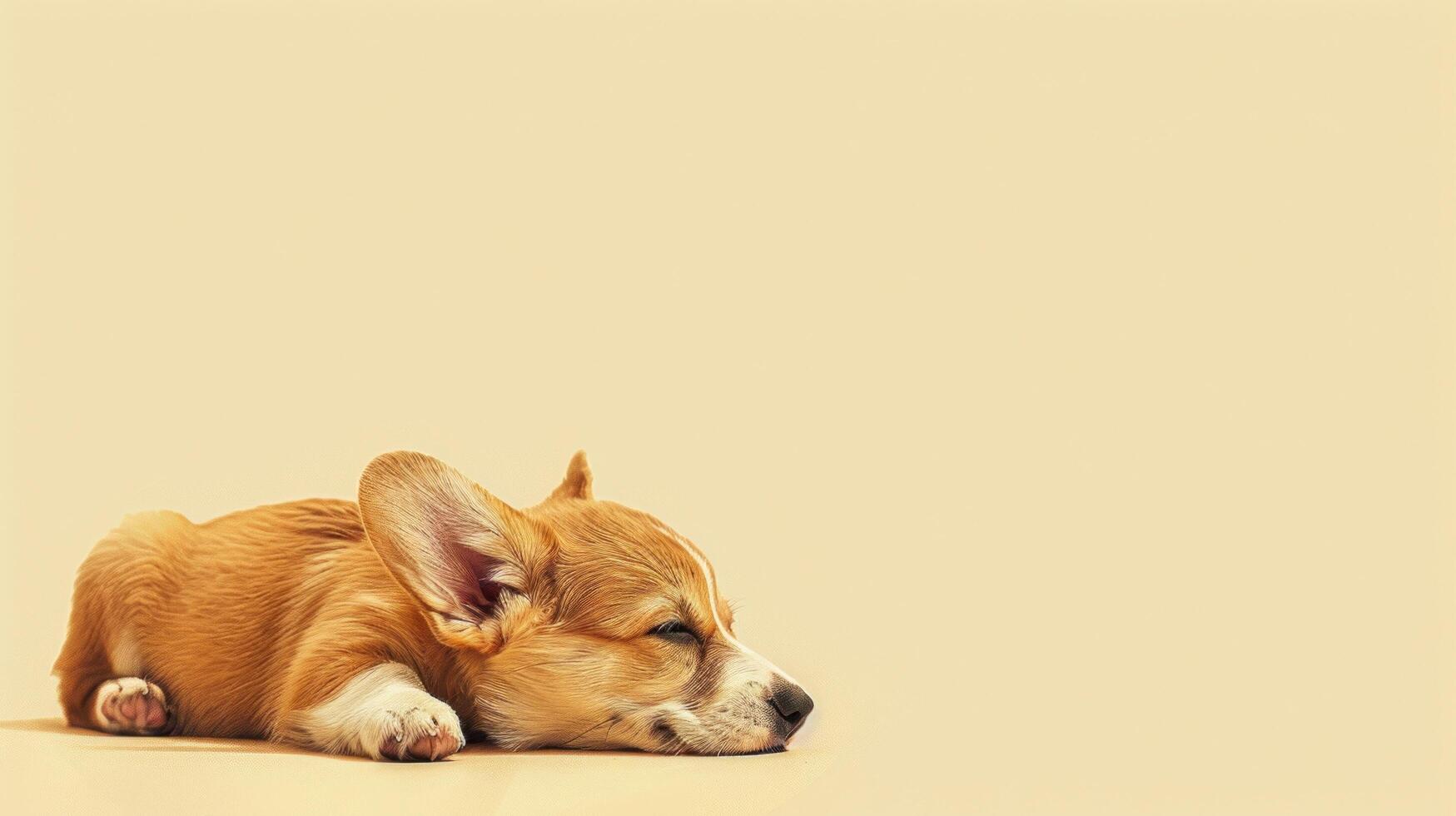 Adorable Sleeping Corgi Puppy Resting on Soft Yellow Background photo