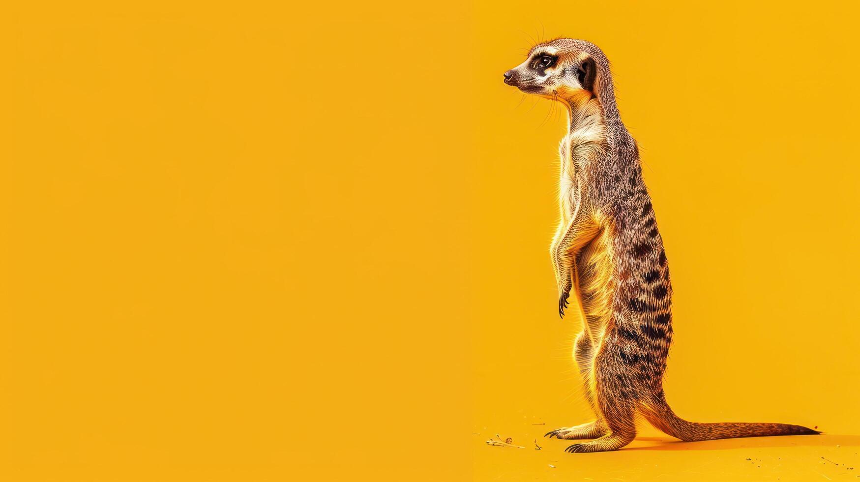 Alert meerkat on bright backdrop photo