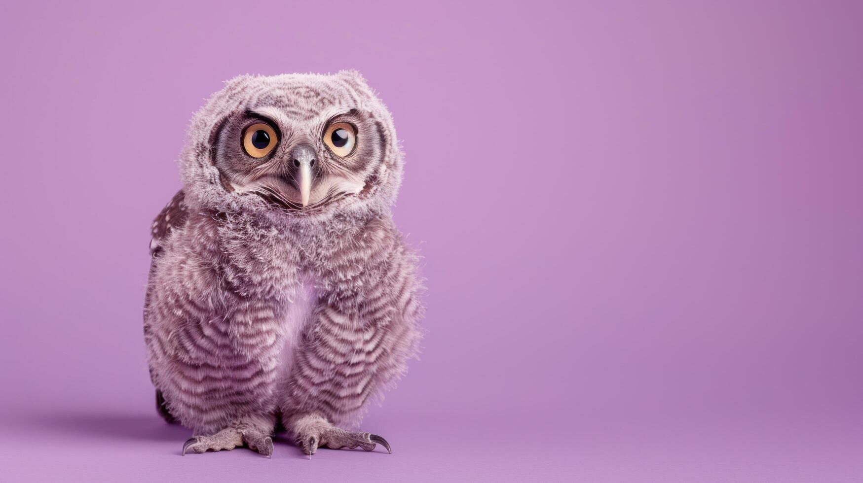 Baby owl on purple background photo