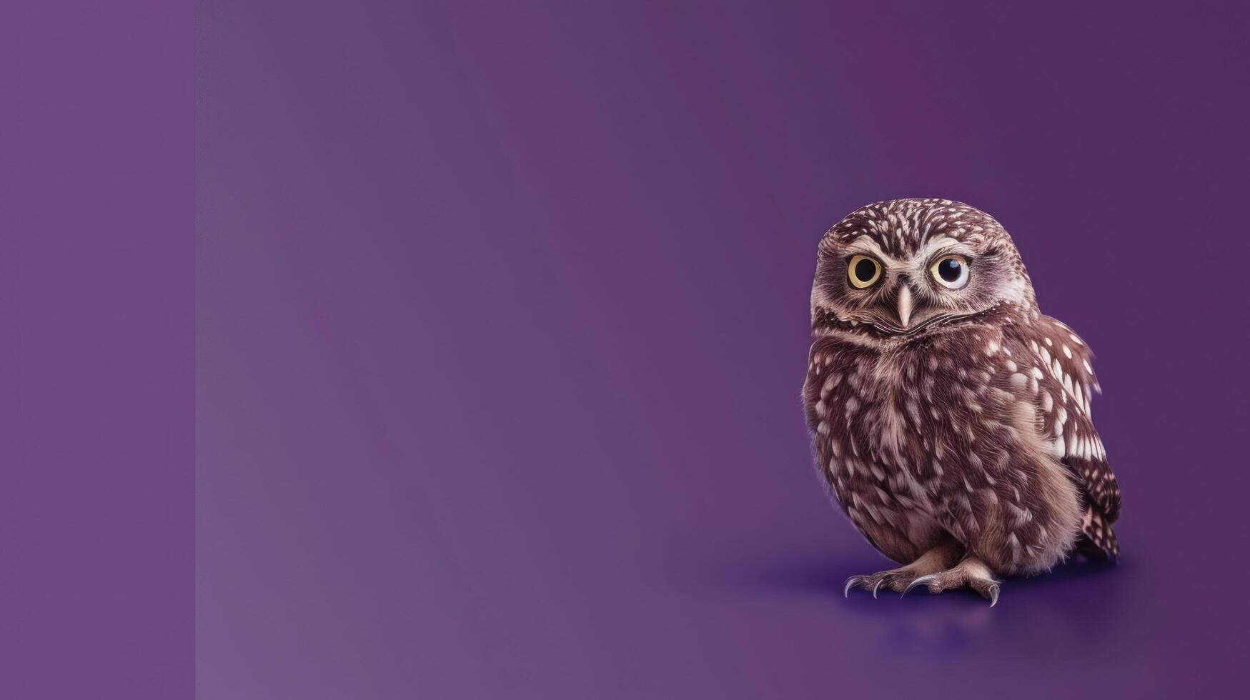 Adorable Owl with Bright Eyes Against a Purple Background photo