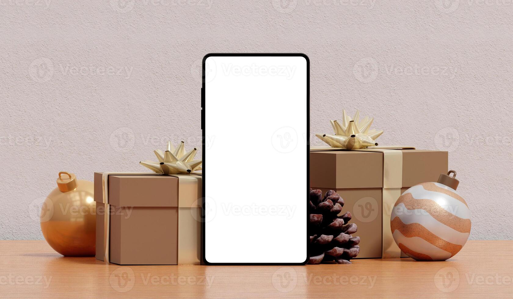 Elegant smartphone mockup with chic gift boxes, 3D render photo