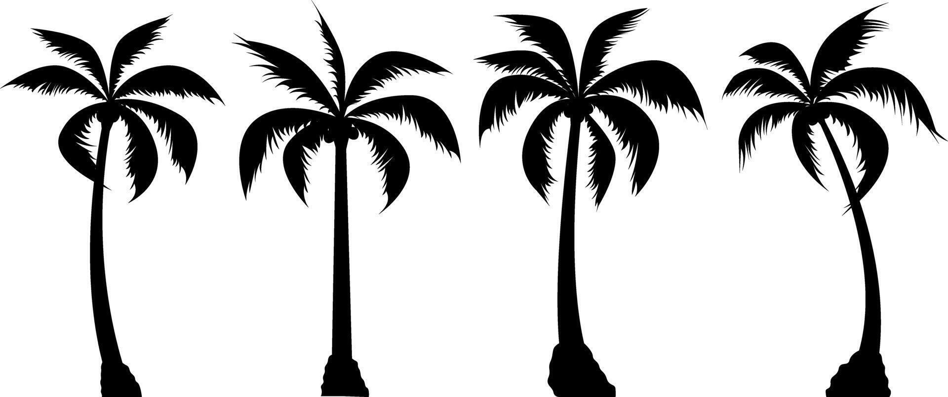 Beautiful silhouettes of several coconut trees. vector