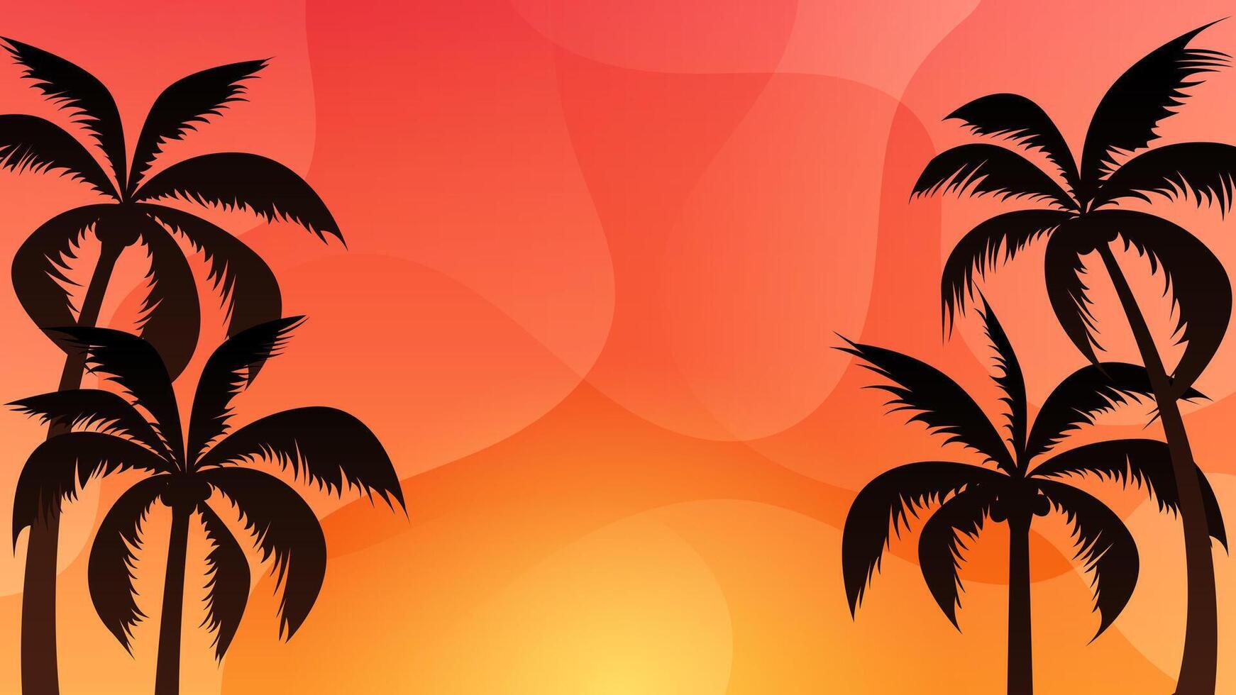 beautiful background of a summer sunset with silhouetted coconut trees vector