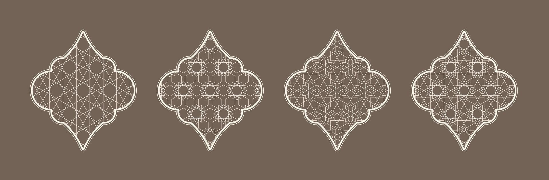 Elegant Islamic window designs featuring intricate geometric patterns and shapes vector