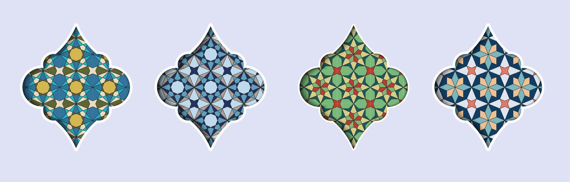Islamic window designs feature geometric patterns and vibrant colors inspired by tradition vector
