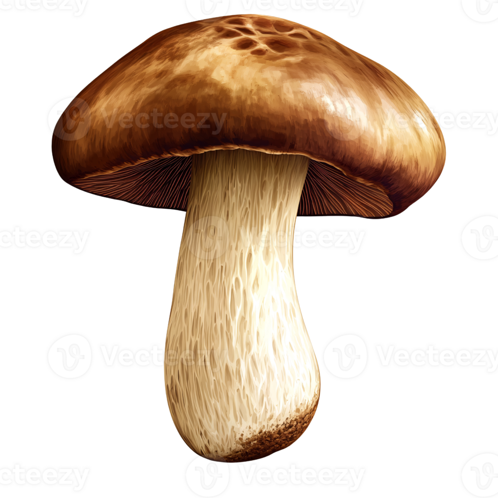 Detailed illustration of a Brown Cap Mushroom on a transparent background, showcasing its natural texture and organic form for culinary and scientific concepts png