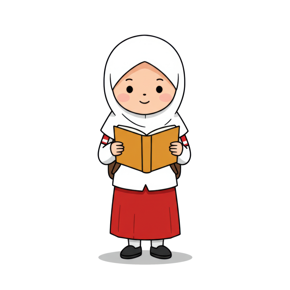 Illustration of a Student with Hijab Enjoying Book Reading in Uniform png