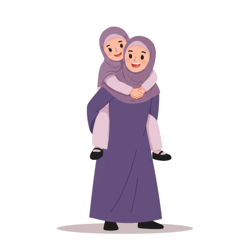 Mother and Daughter in Matching Hijabs A Loving Embrace Illustration png