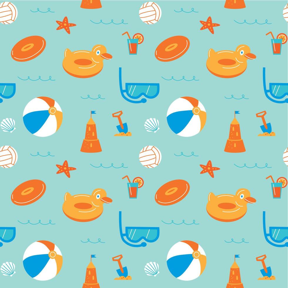 Vibrant Summer Seamless Pattern Design - Tropical Floral Geometric Illustration vector