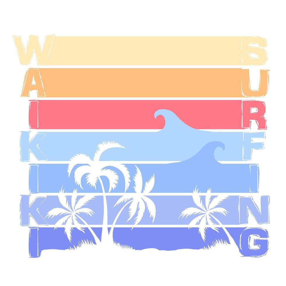 Vibrant Waikiki Surfing T-Shirt Graphic - Tropical Wave Art for Apparel Design vector