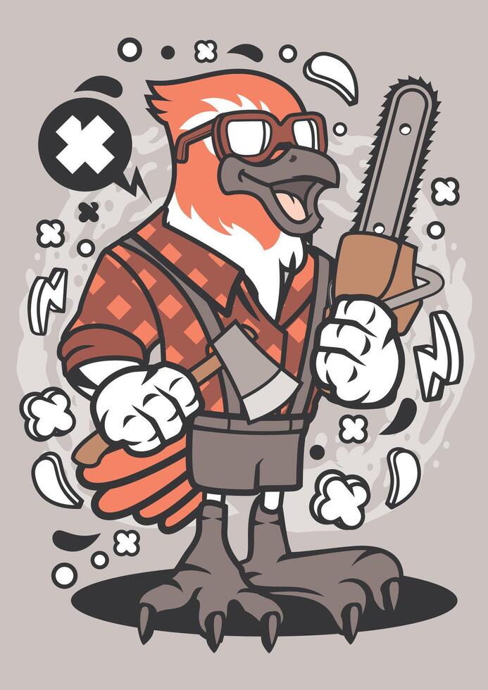 Whimsical Bird Lumberjack T-Shirt Design Bundle - Vintage Cartoon Style vector