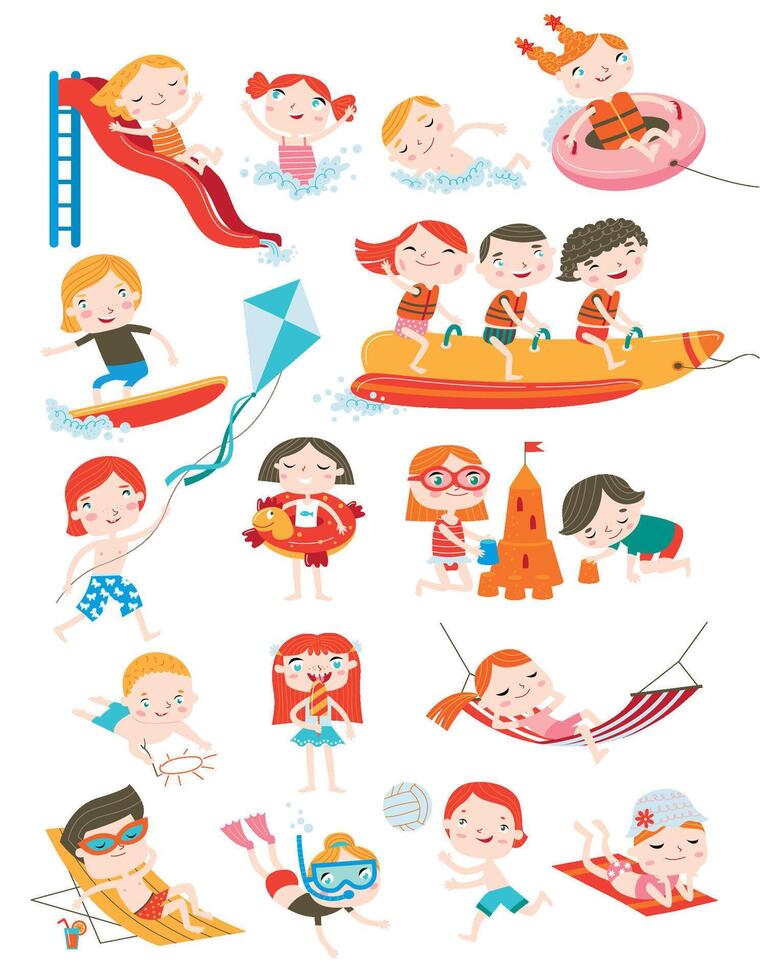 Vibrant Summer Character Illustrations - Fun Seasonal Cartoon Designs vector