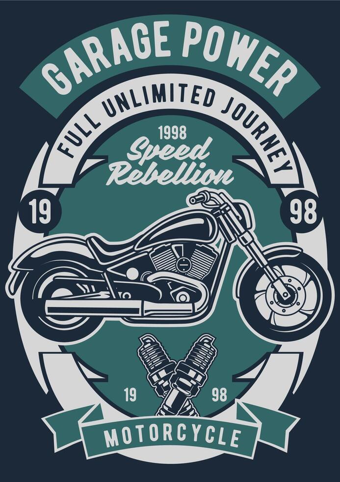 Garage Power Motorcycle T-Shirt Design Animation vector