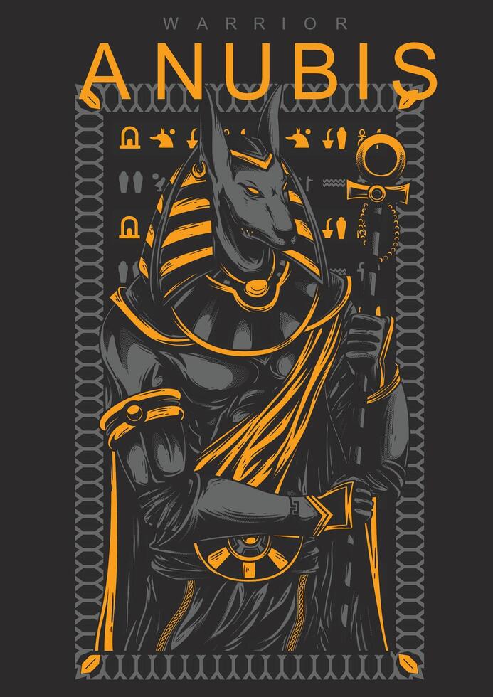 Mythical Anubis Warrior Graphic - Bold Egyptian God T-Shirt Design vector