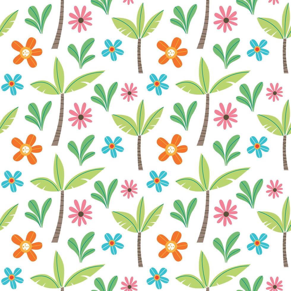 Vibrant Summer Floral Seamless Pattern - Colorful Blooming Flowers Illustration vector