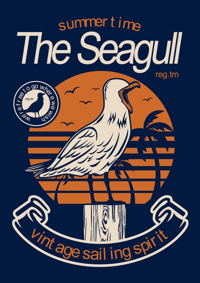 Seagull Bird Graphic Tee Design Bundle - Coastal Wildlife Illustration for Apparel vector