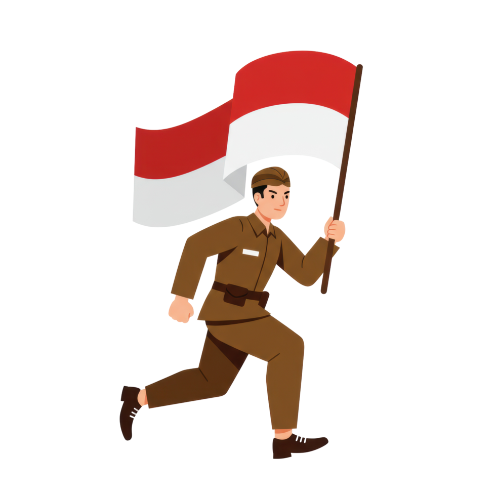 Illustrative depiction of a man with a national flag running forward with purpose png