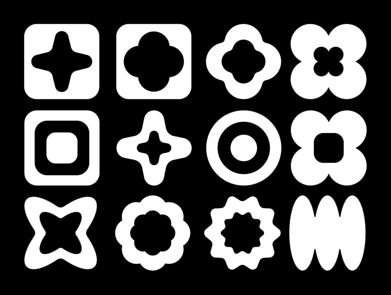 Assortment of abstract white shapes on a black backdrop vector
