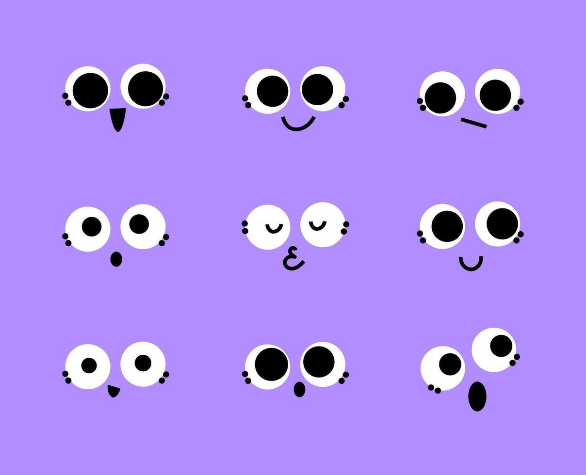 Set of faces, retro emotions with eyes and mouth vector
