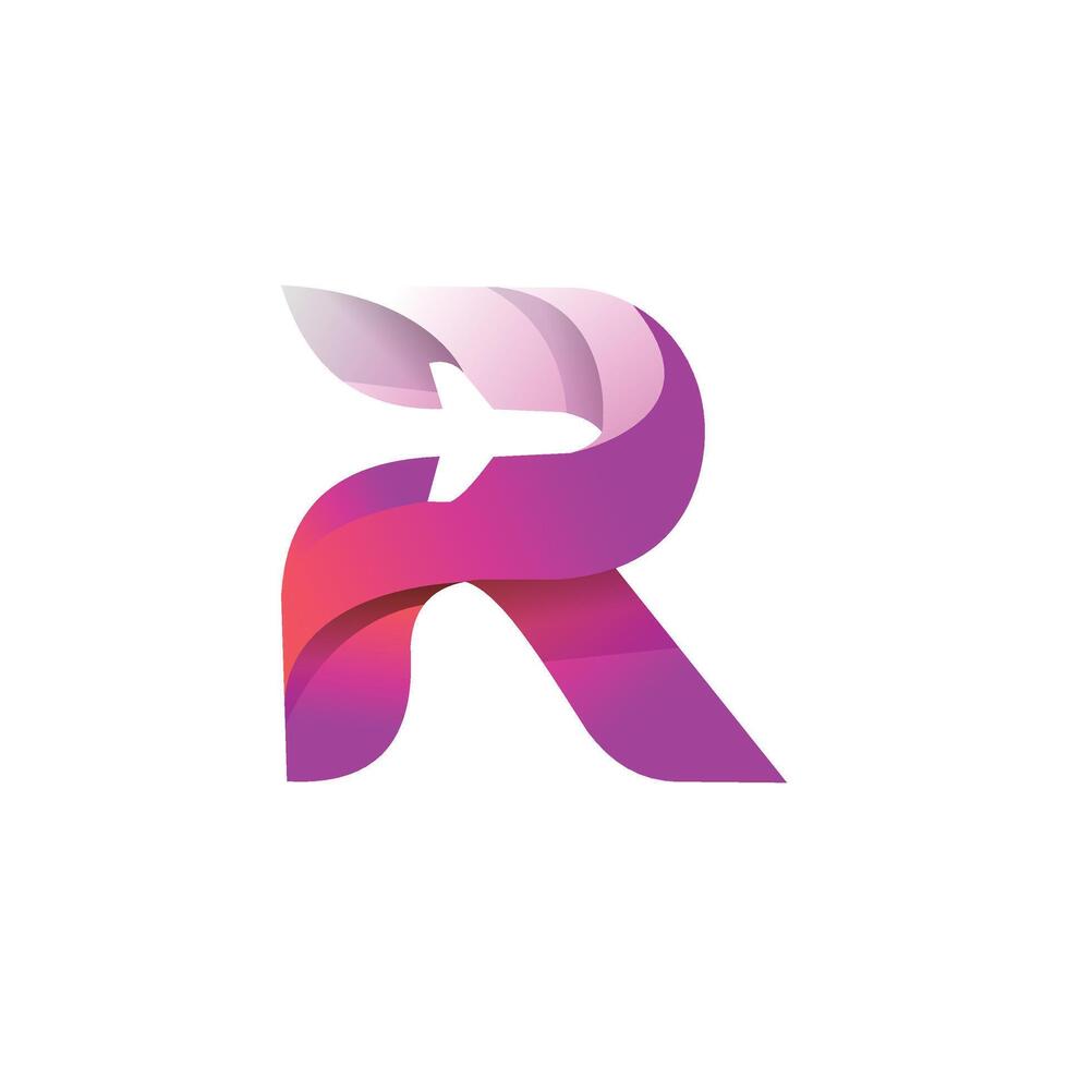 Letter R with Negative space arrow plane Logo icon vector