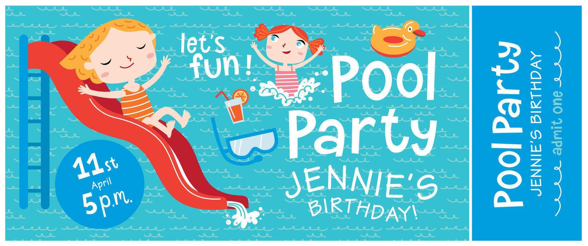 Vibrant Summer Pool Party Invite Design with Tropical Elements vector