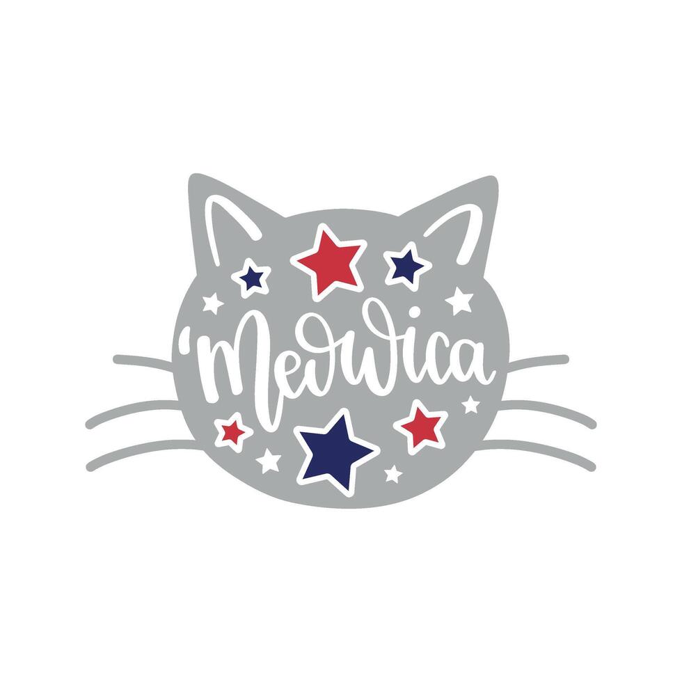 Fun and festive Meowica 4th of July patriotic cat design, perfect for T-shirts, stickers, and Independence Day celebrations vector