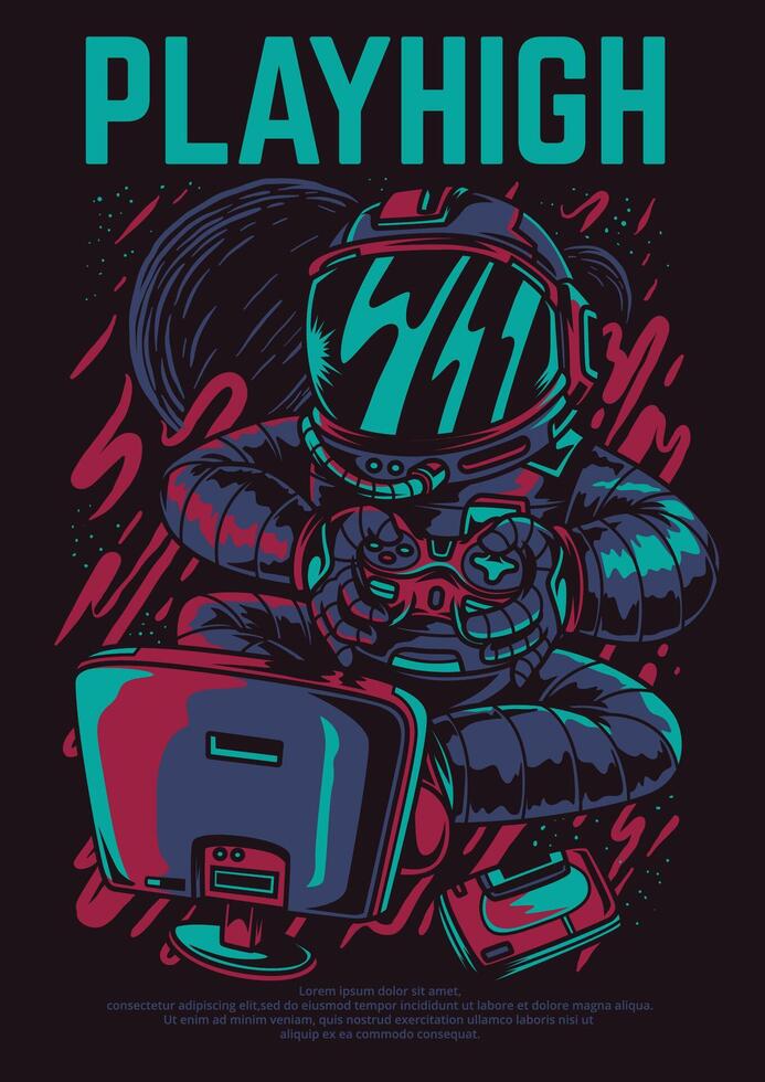 Vibrant Play High T-Shirt Design - Bold Typography Urban Streetwear Style vector