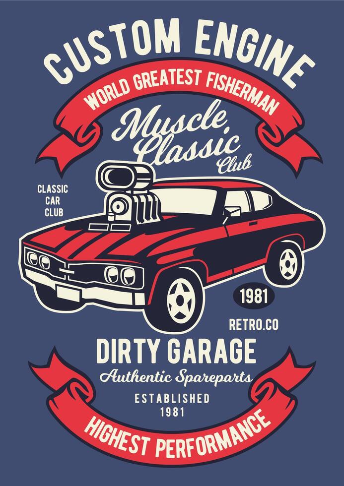 Animated vintage muscle car club t-shirt design featuring classic retro automobiles, perfect for car enthusiasts and apparel branding. vector