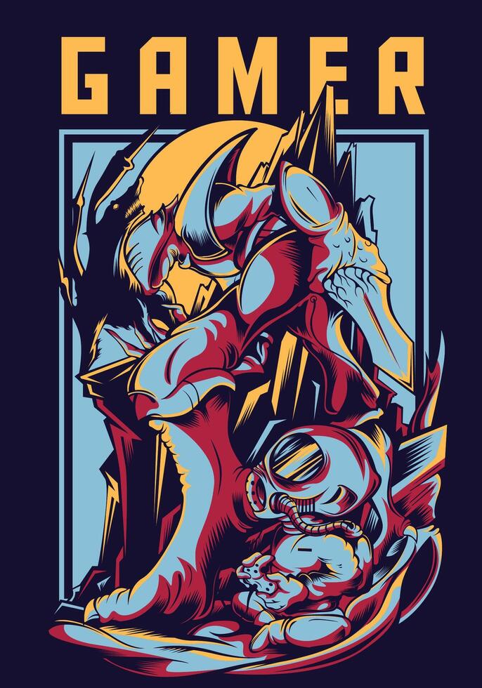 Gamer T-Shirt Design with Dynamic Elements, Art for Esports Merchandise vector