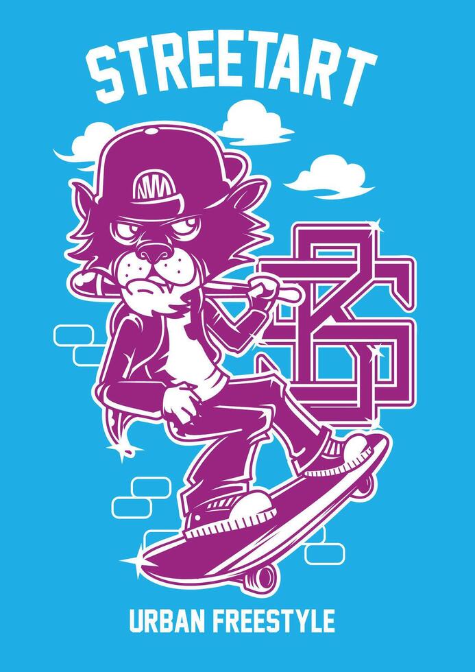 Playful Skateboarding Cat Graphic Tee Design Vibrant Cartoon Art vector