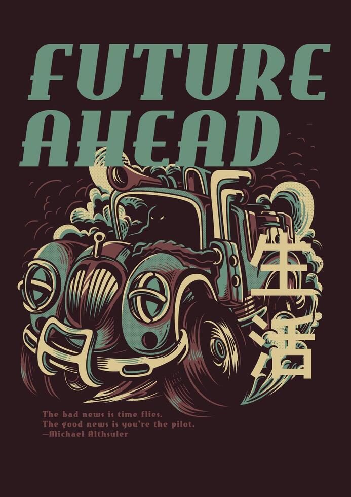 Retro Futuristic Tshirt Design with Vintage Text Future Ahead vector