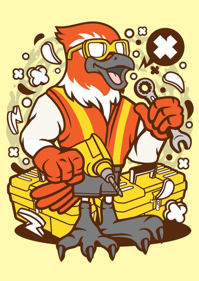 Bird Mechanic Worker Vintage T-Shirt Design Bundle - Retro Avian Laborer Graphic Art vector