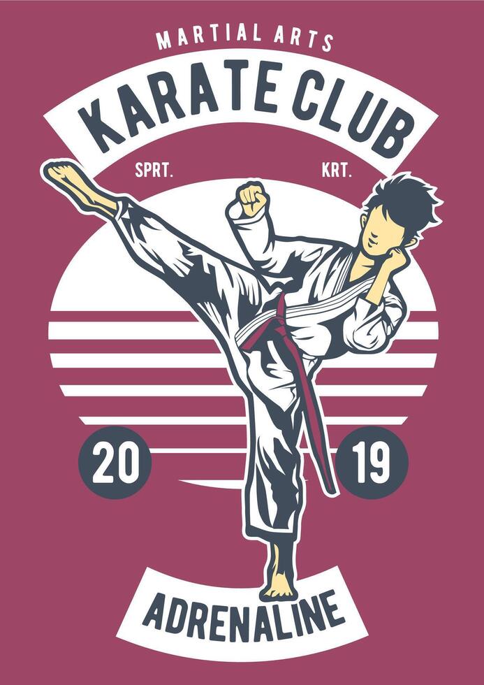Dynamic animated illustration of a karate club t-shirt design, perfect for martial arts promotions, sports branding, and merchandise. vector