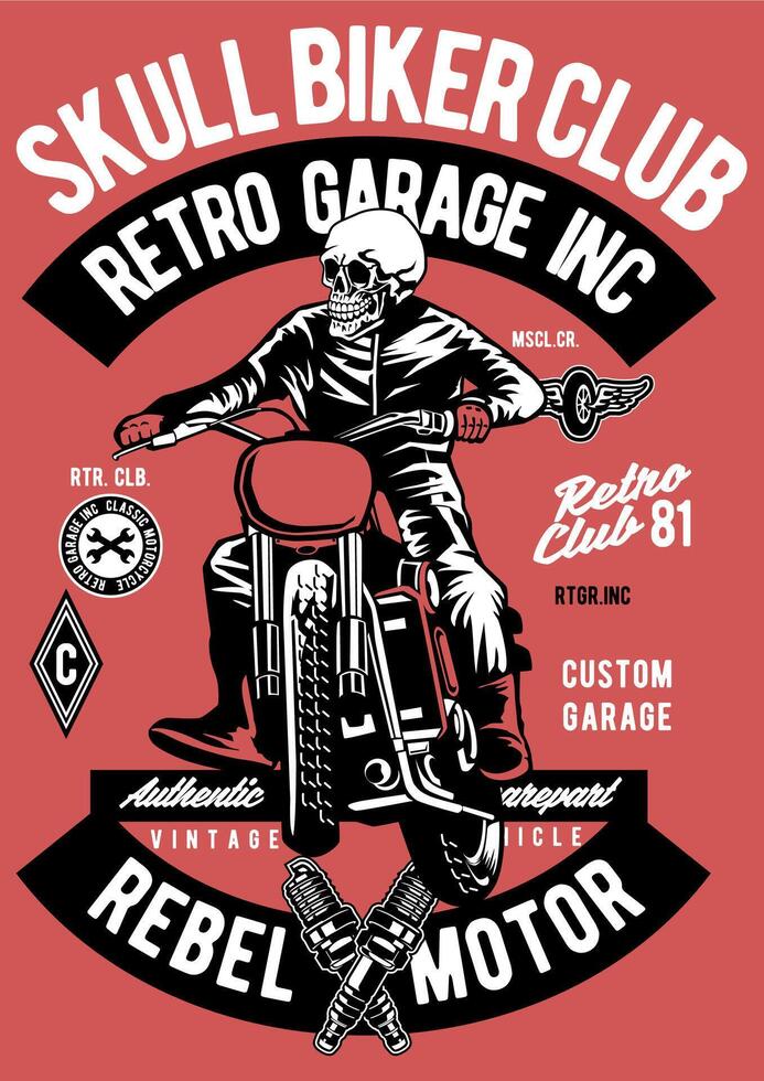 Skull Biker Club Sport T-Shirt Design Animation vector