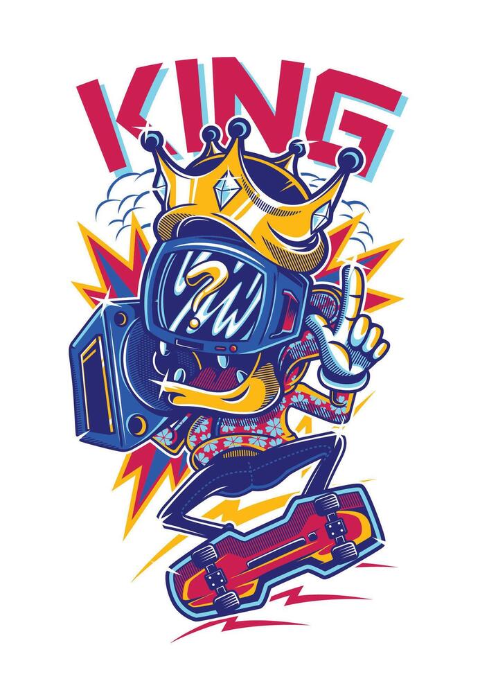 King Skateboard Graphic T-Shirt Design - Bold Streetwear Style vector